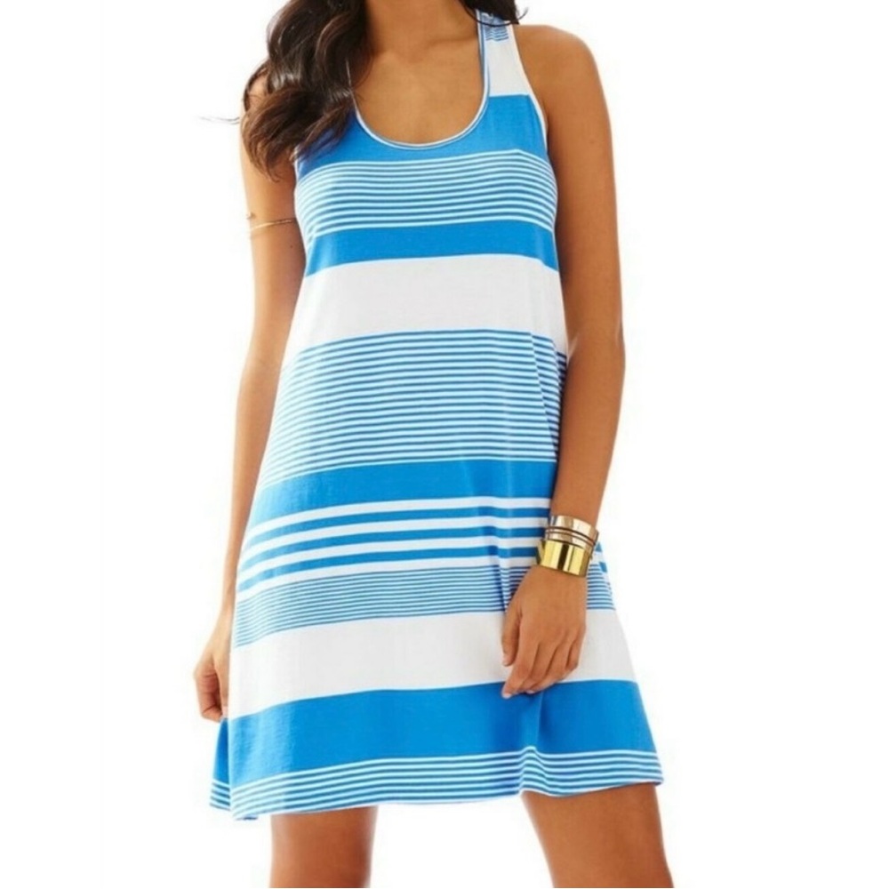 Lilly Pulitzer Melle Bay Blue Coconut Stripe Tank Dress-Size XS